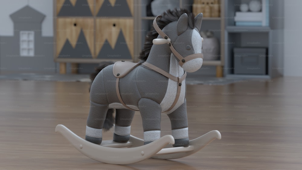 a toy rocking horse on a wooden floor