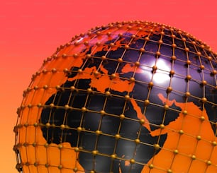 un globe orange et noir sur fond rouge