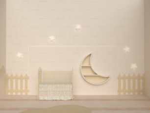 아기 침대와 벽에 별이 있는 보육실