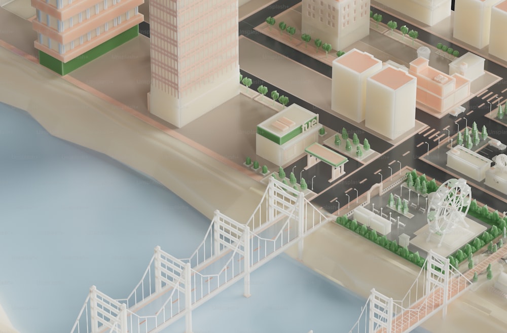 Una vista aérea de una ciudad con un puente