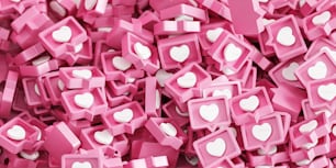 uma grande pilha de corações cor-de-rosa e brancos;