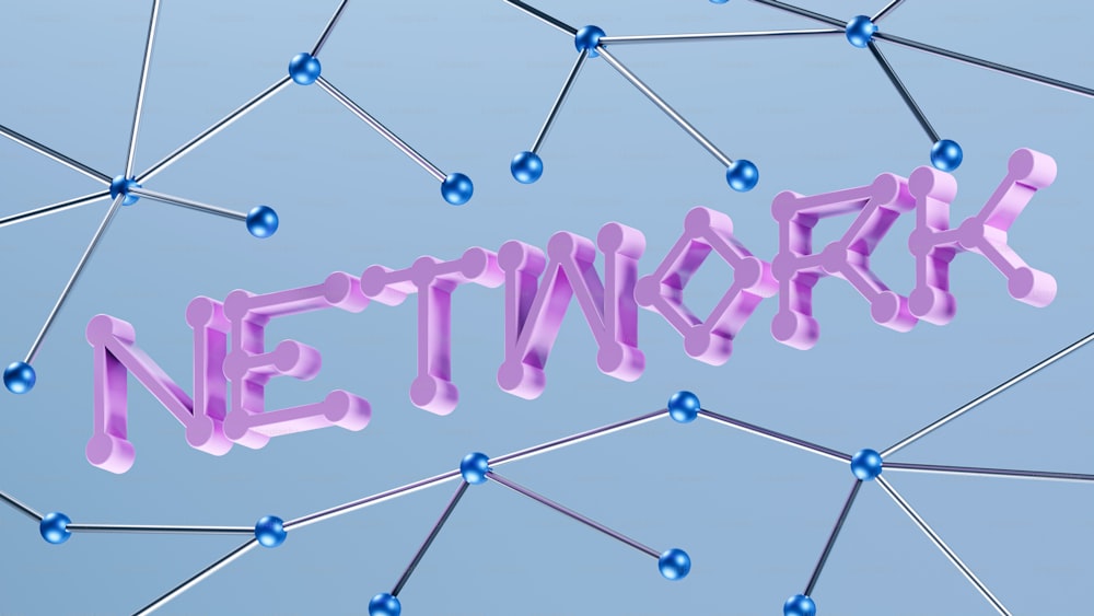 ein blaues und violettes Netzwerk mit dem Wort Netzwerk darauf