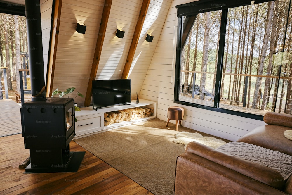 a living room with a tv and a couch