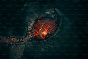 Une vue aérienne d’un volcan de lave dans l’océan