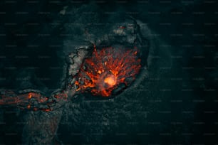 an aerial view of a lava volcano in the ocean