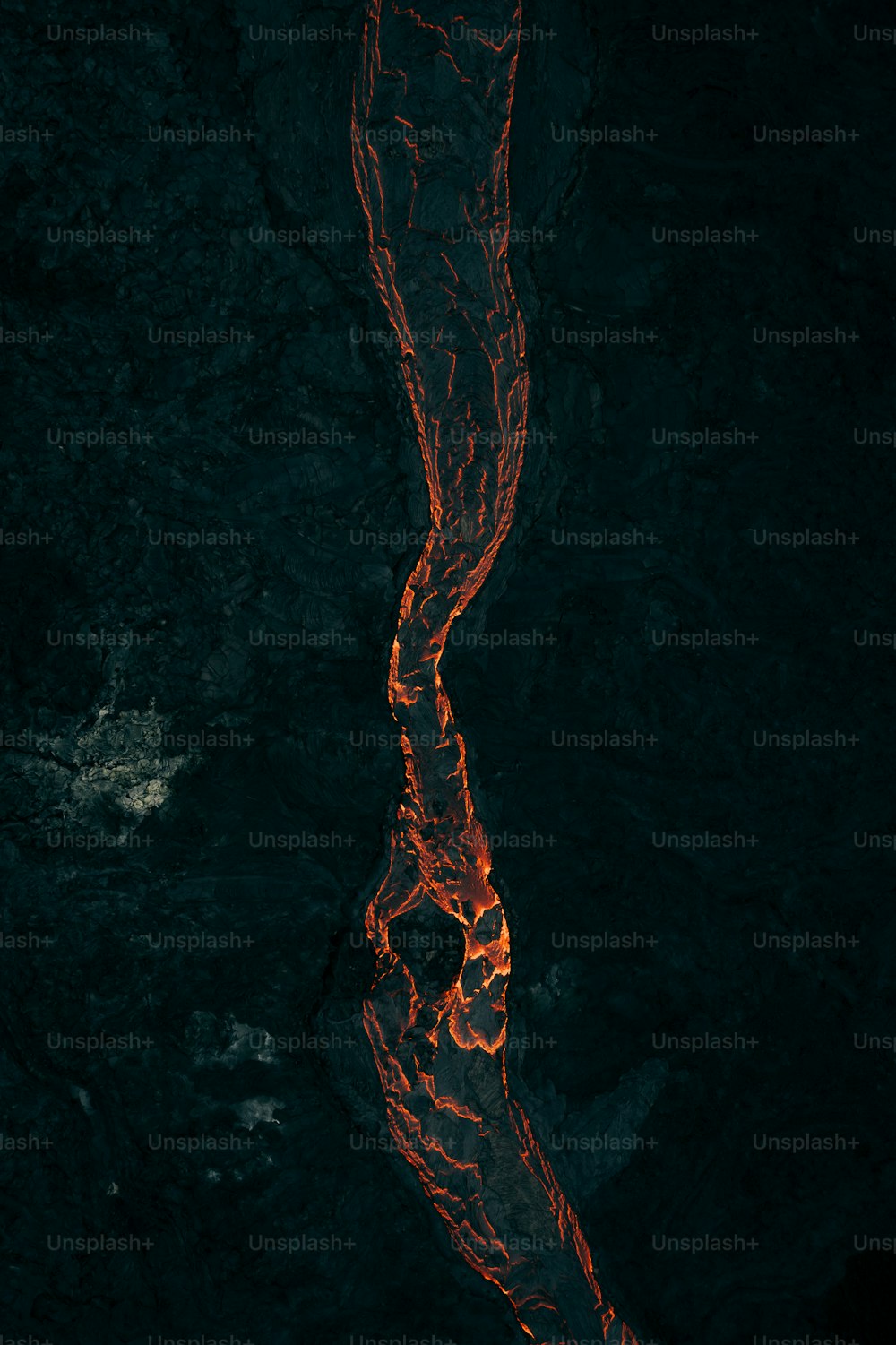 a lava flow is seen in this aerial view
