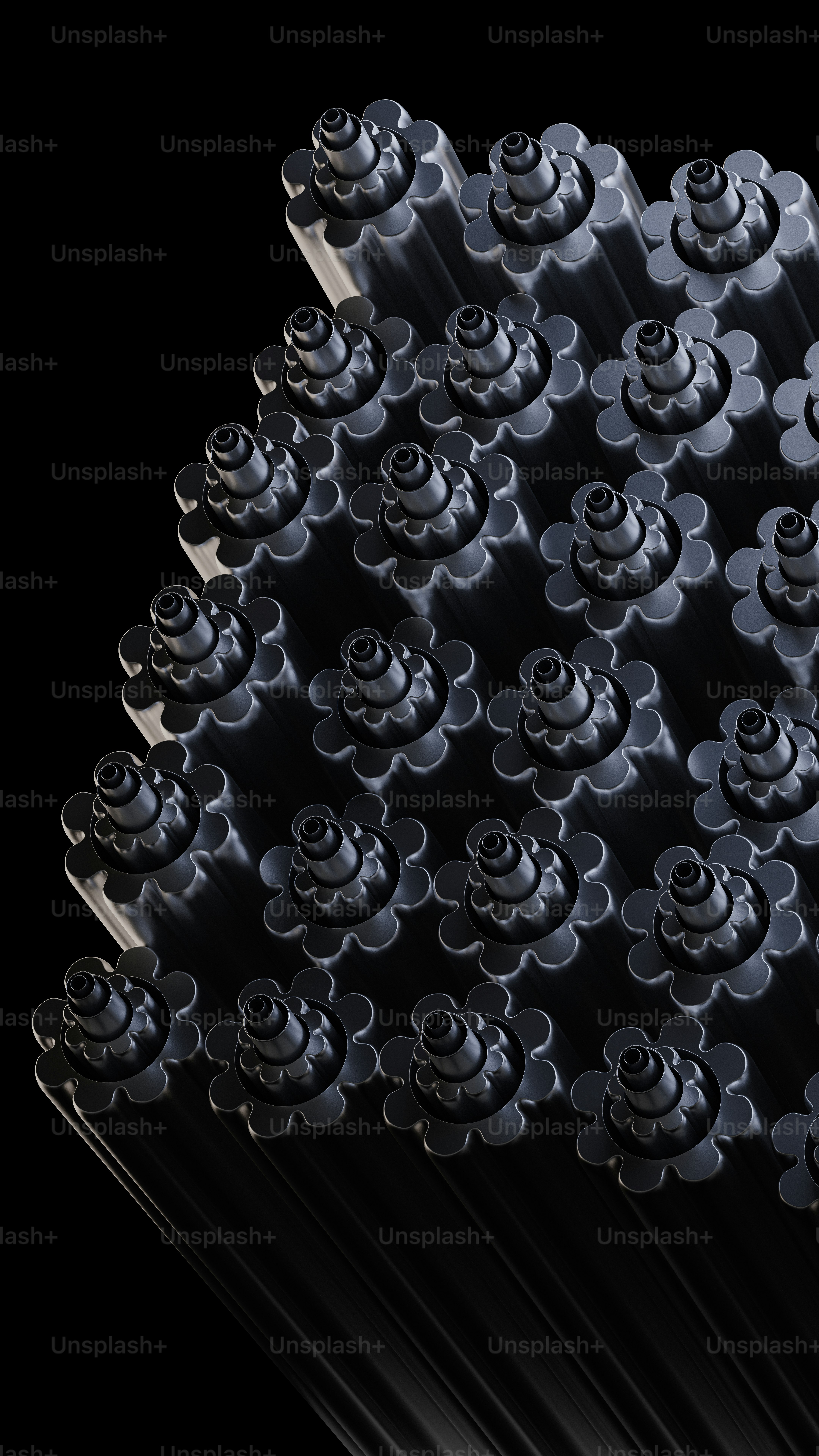 um grupo de objetos pretos e brancos em um fundo preto