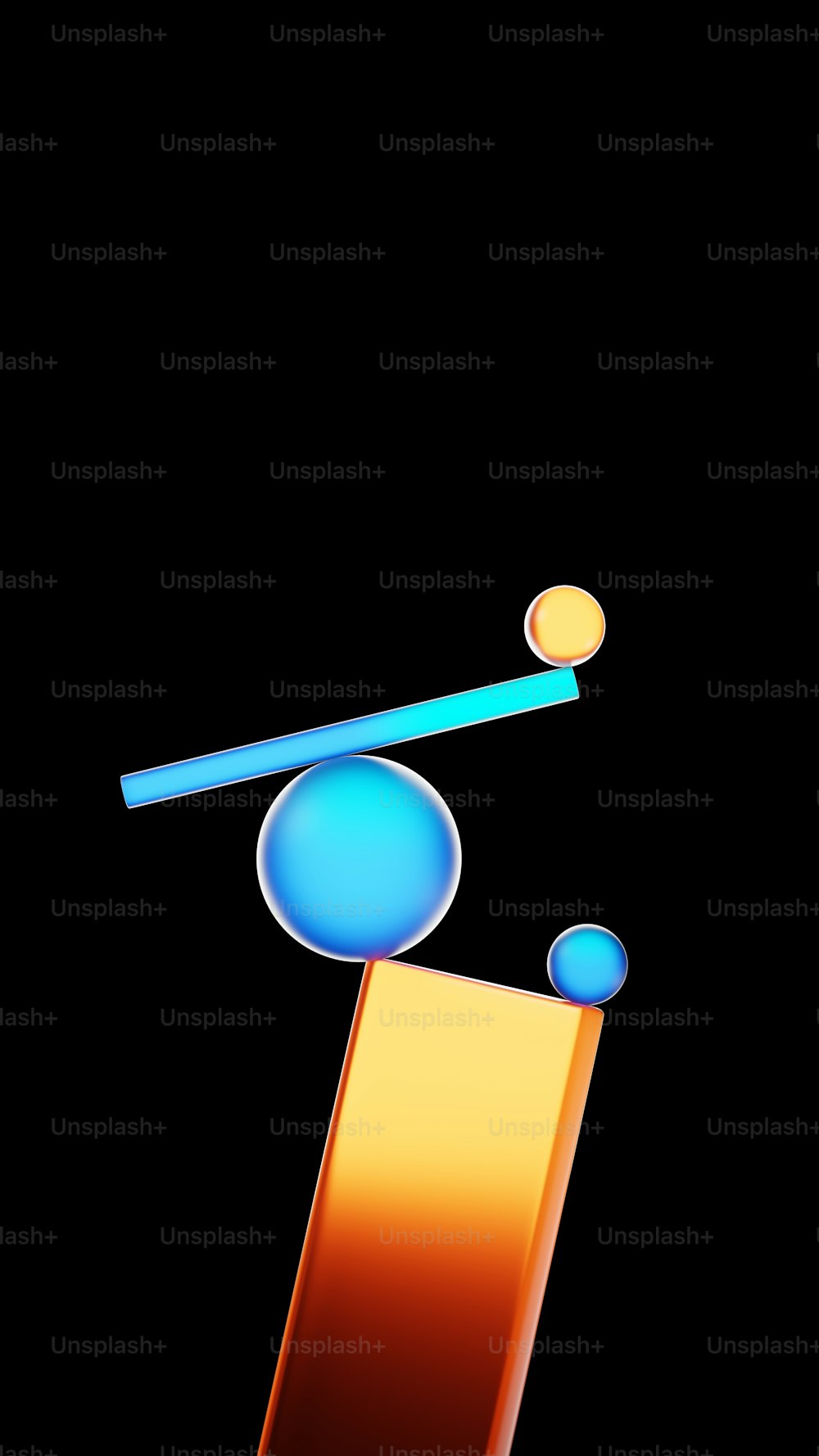 a black background with an orange and blue object