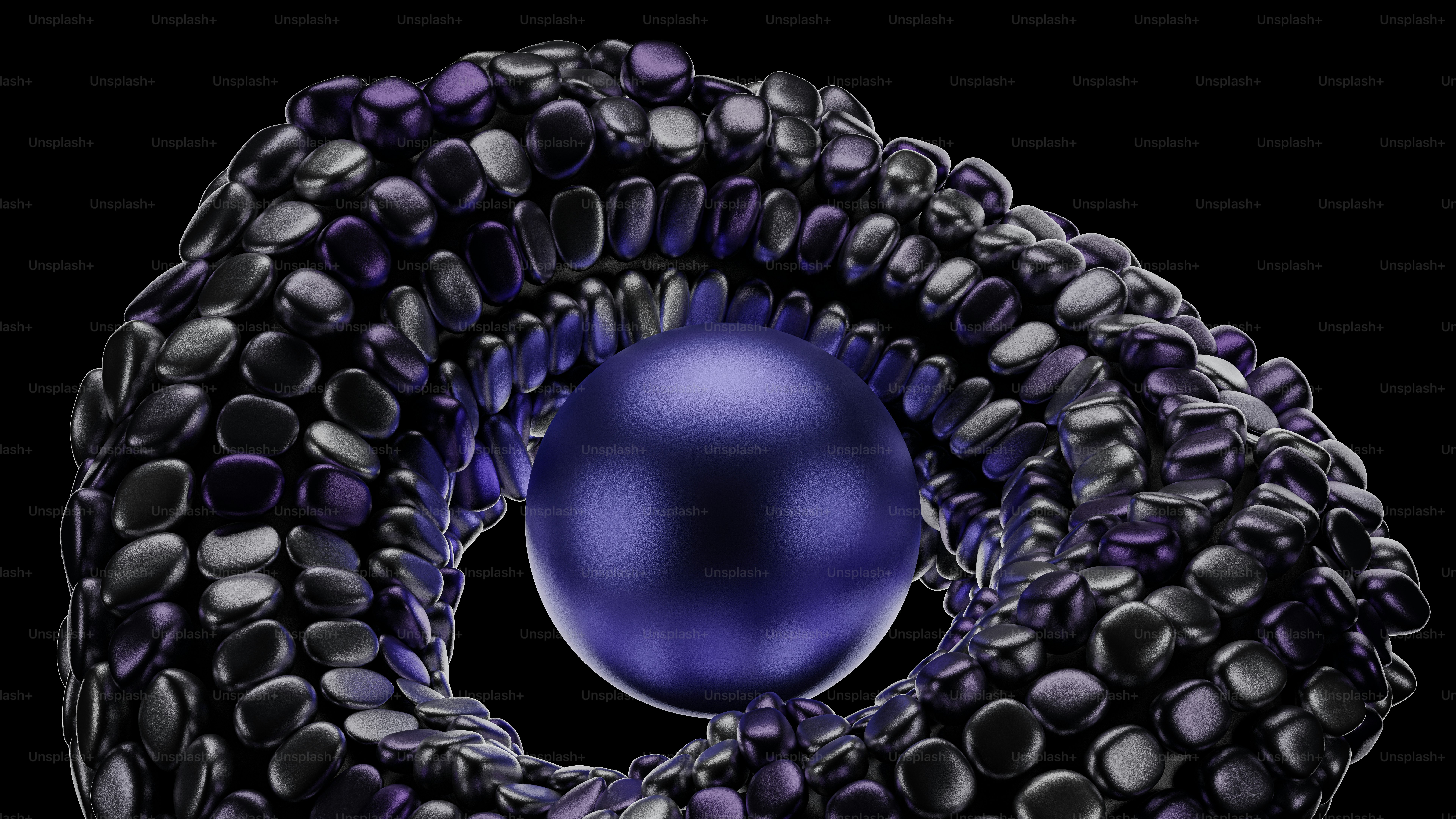 Une boule violette est au milieu d’un fond noir