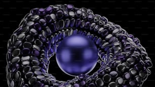 Ein lila Ball befindet sich in der Mitte eines schwarzen Hintergrunds