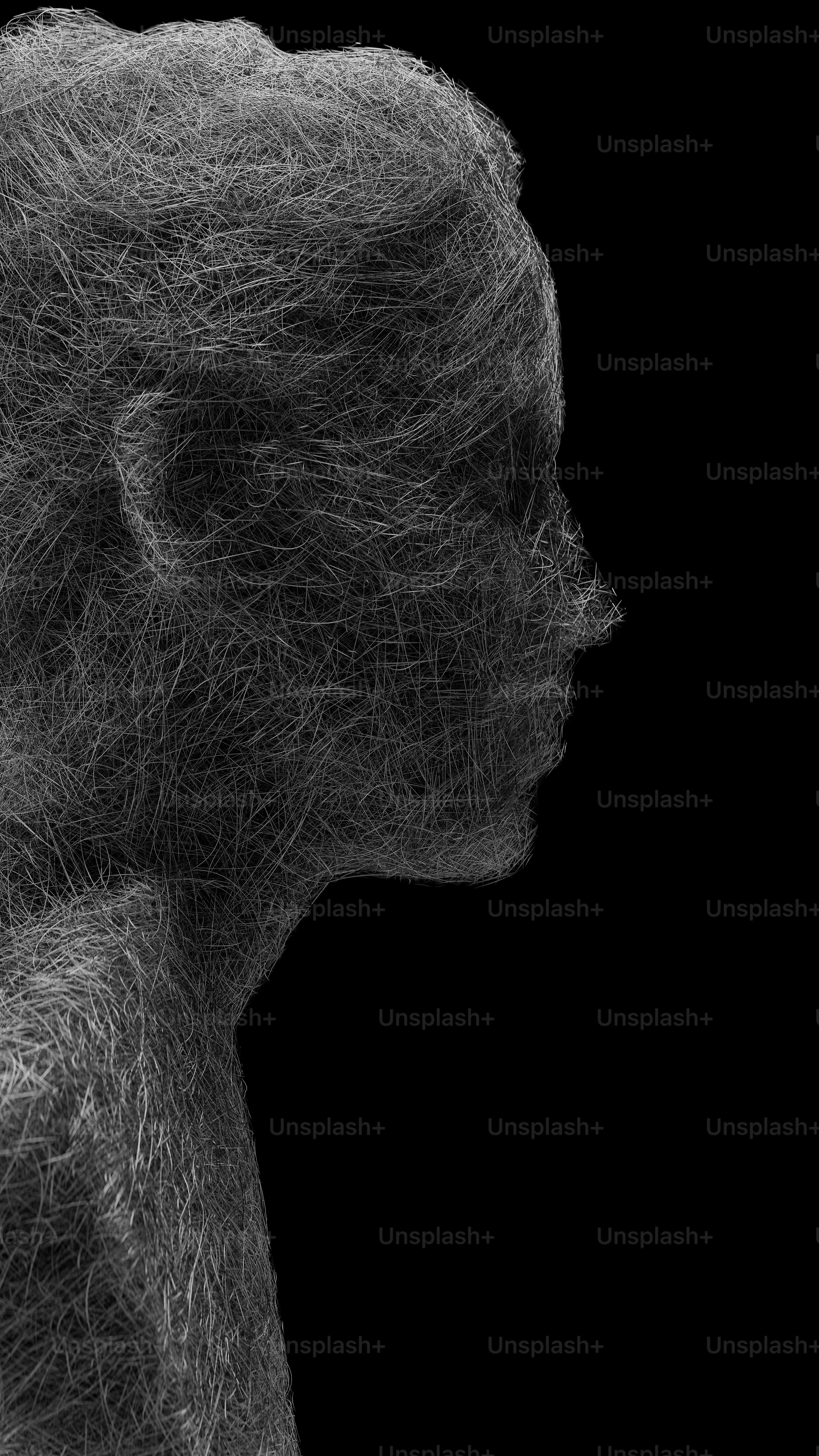 a black and white photo of a woman's head