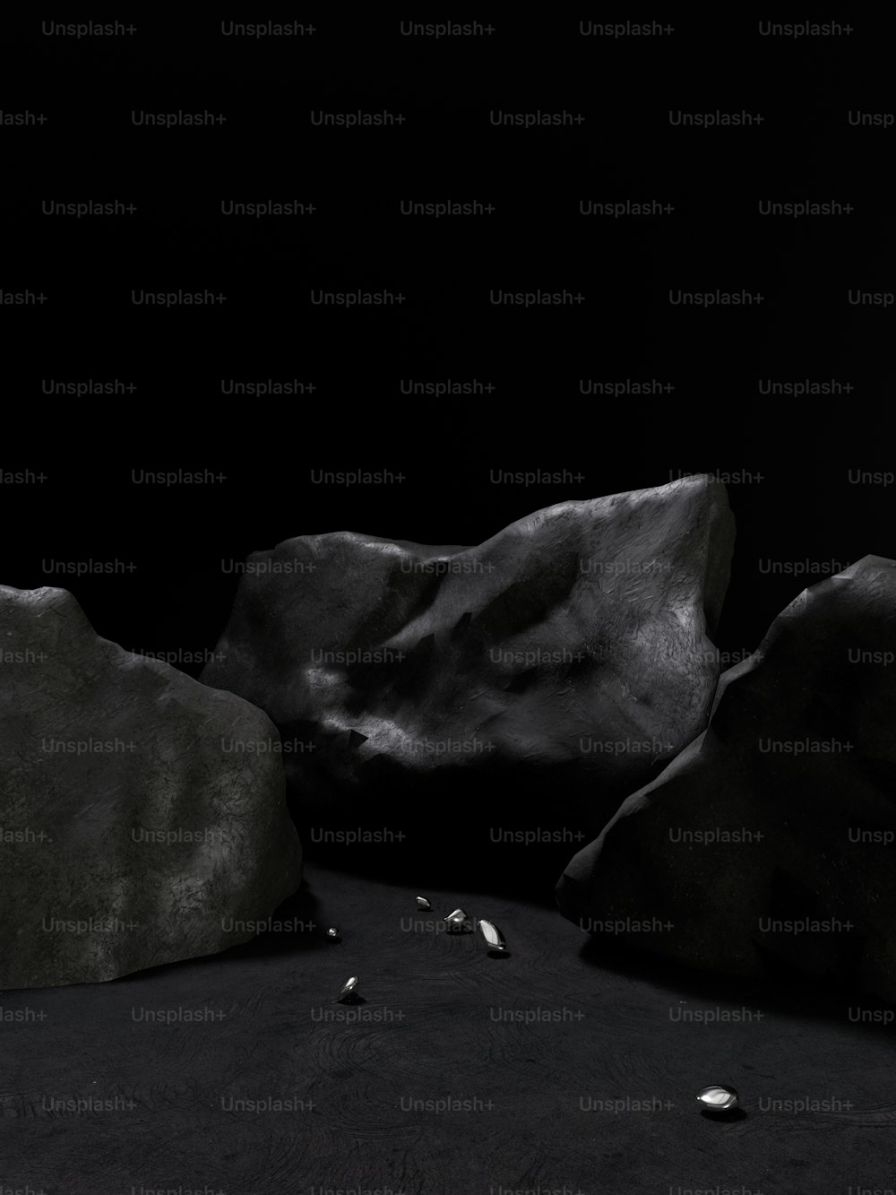 uma foto em preto e branco de rochas e seixos