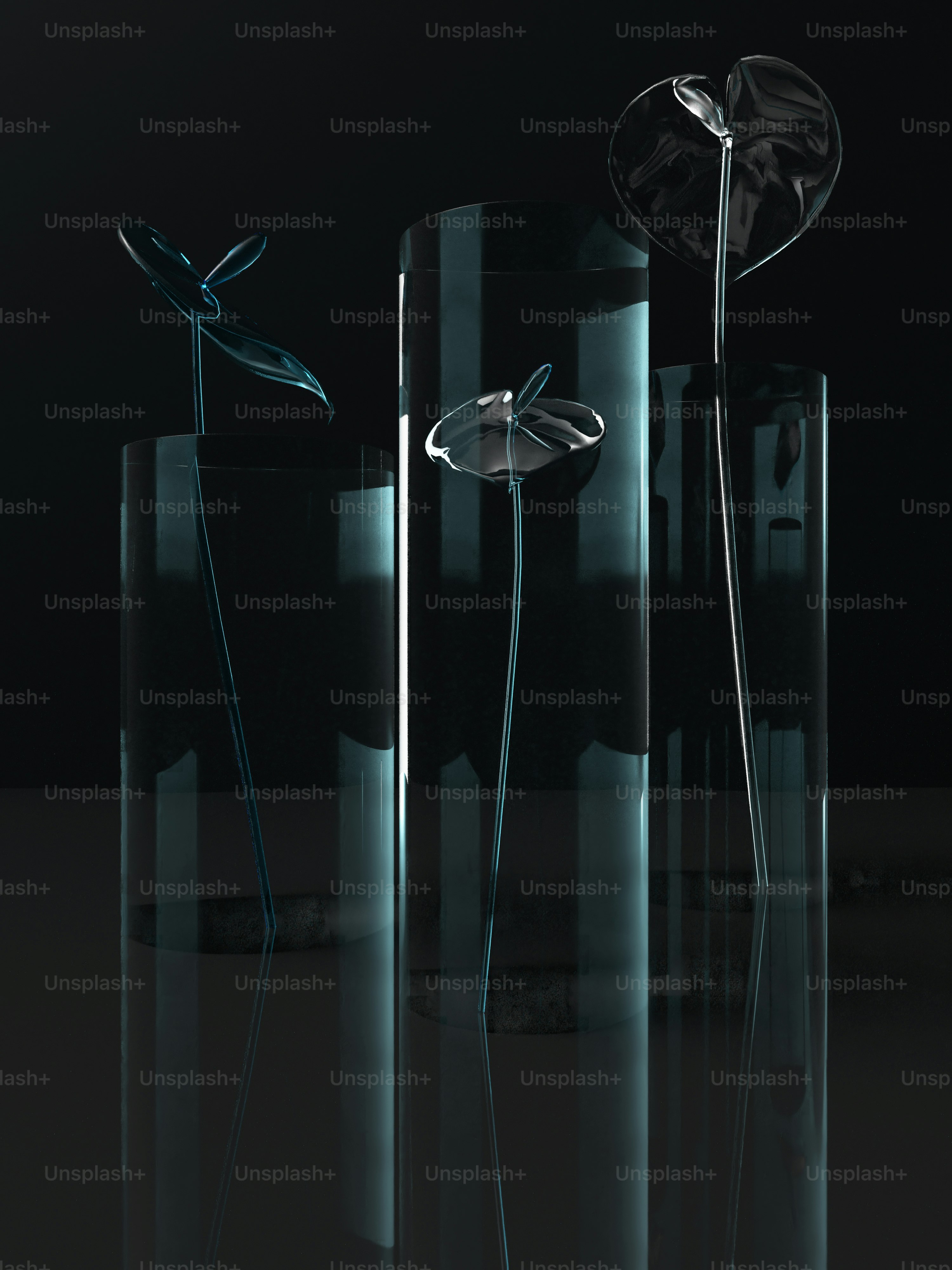 a group of vases sitting on top of a table