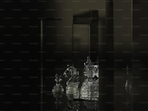 a black and white photo of some glass items