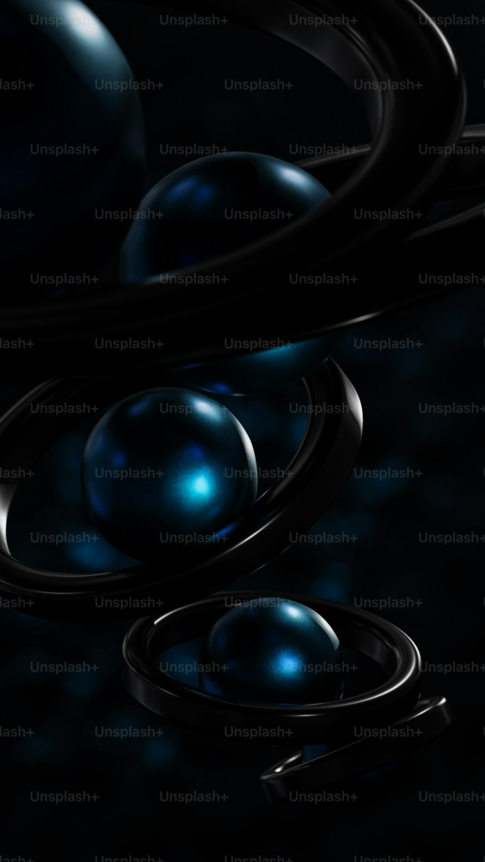 a black background with a bunch of blue balls