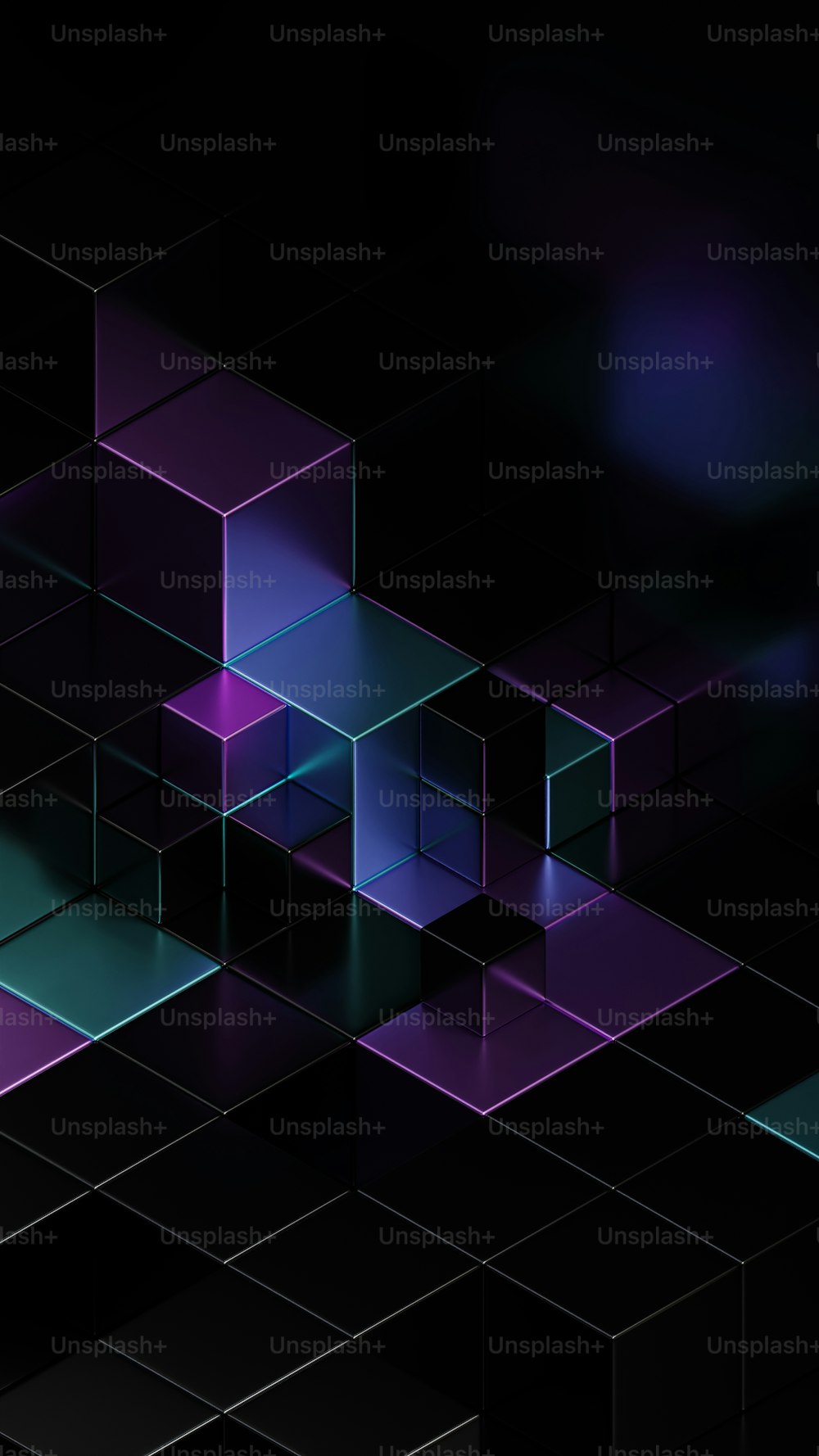 a black background with purple and blue squares