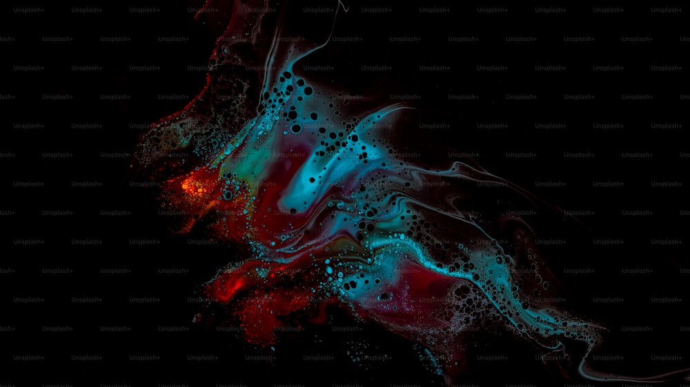 a black background with blue, red, and green bubbles