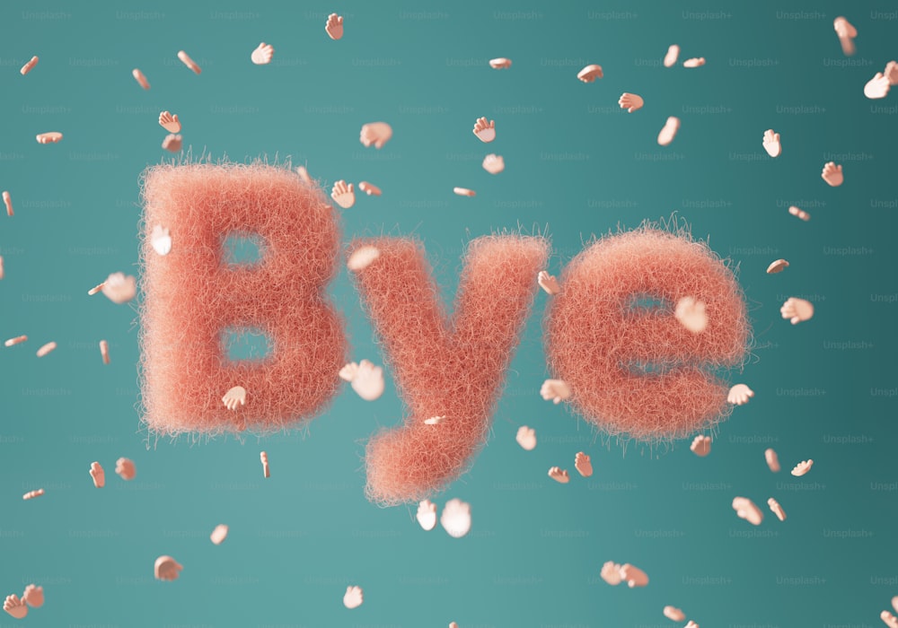 the word bye spelled out with pink and white sprinkles