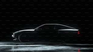 um carro estacionado no escuro com as luzes acesas