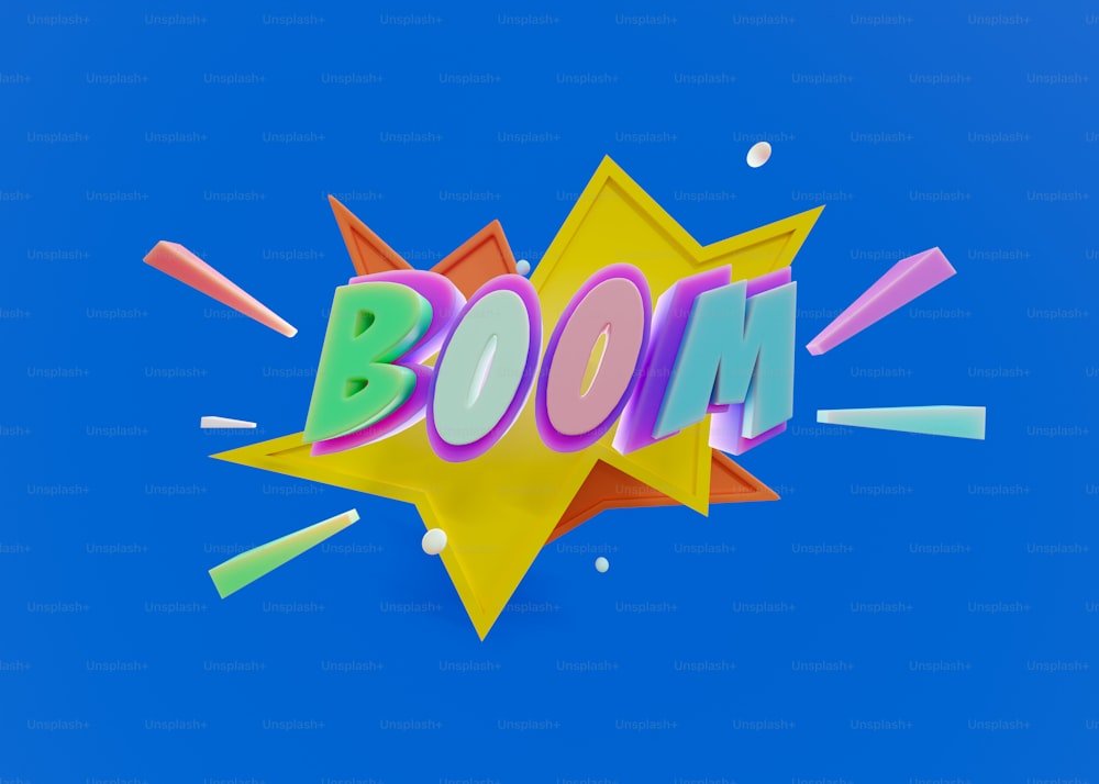 Le mot boom est composé d’étoiles de papier colorées