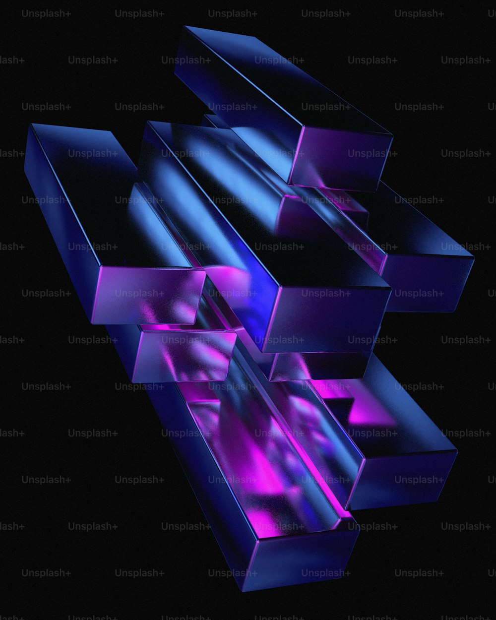 a purple and blue abstract design on a black background