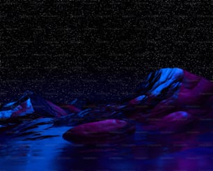 Una scena notturna di una catena montuosa con stelle nel cielo
