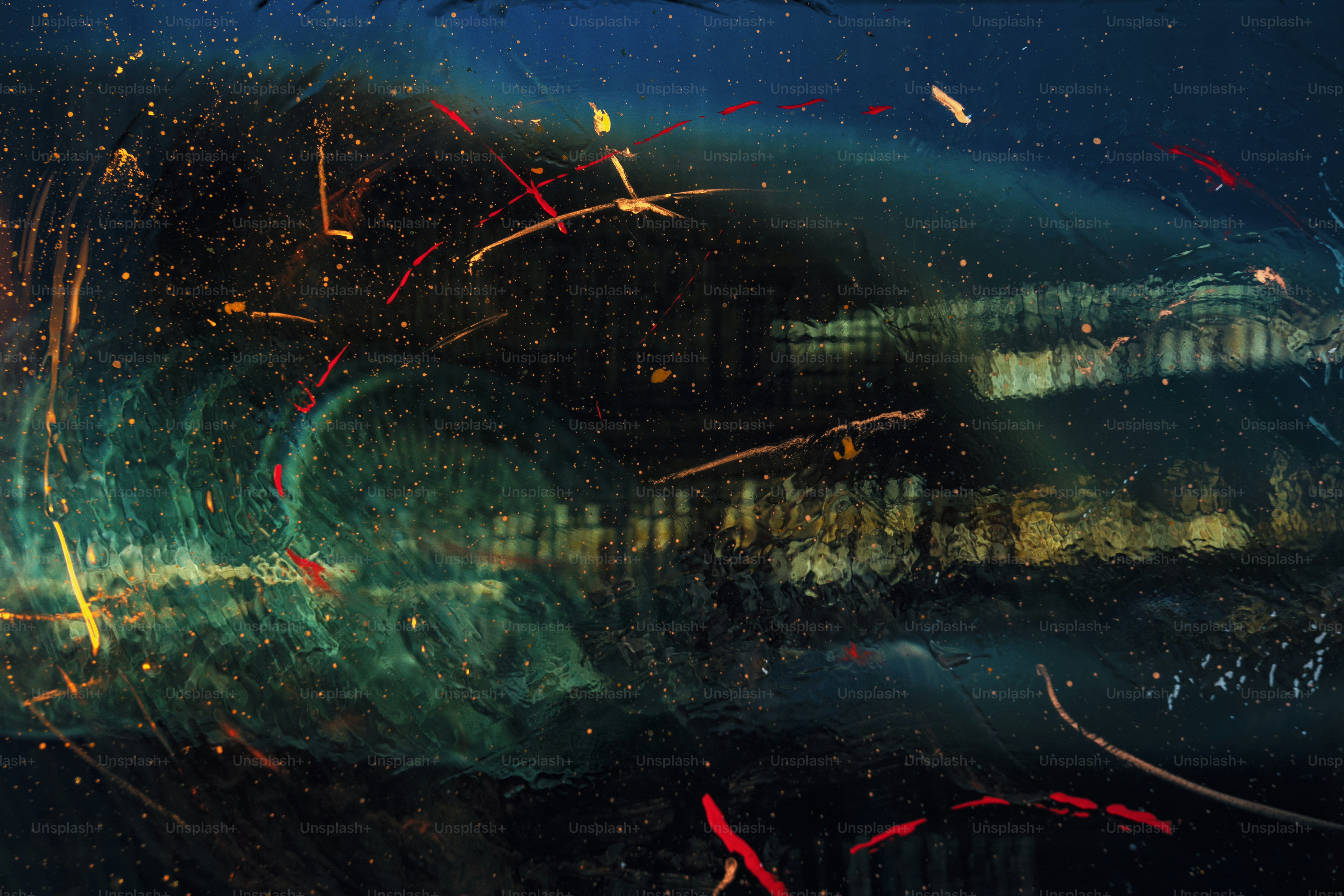 a picture taken through a window of a building at night