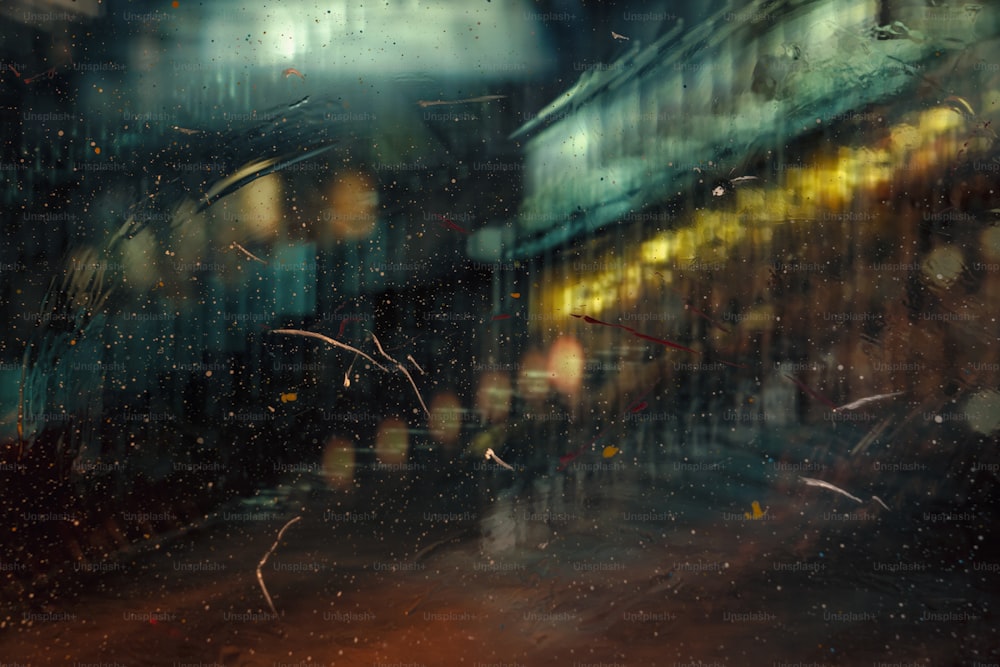 Une photo floue d’une rue de la ville la nuit