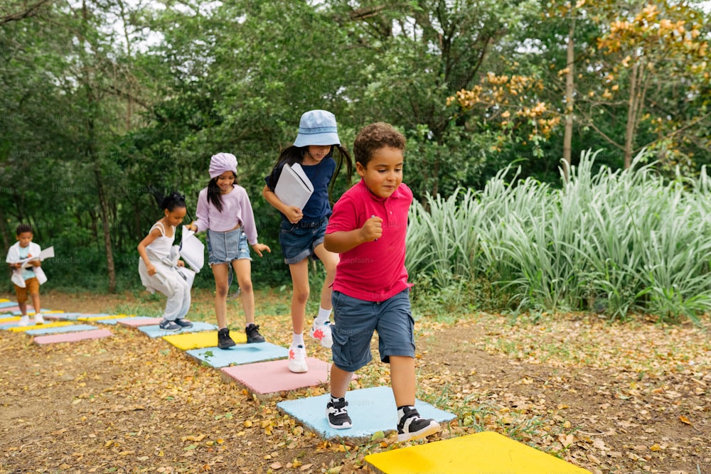 a group of children playing a game of mini golf