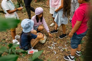 a group of young people standing around each other