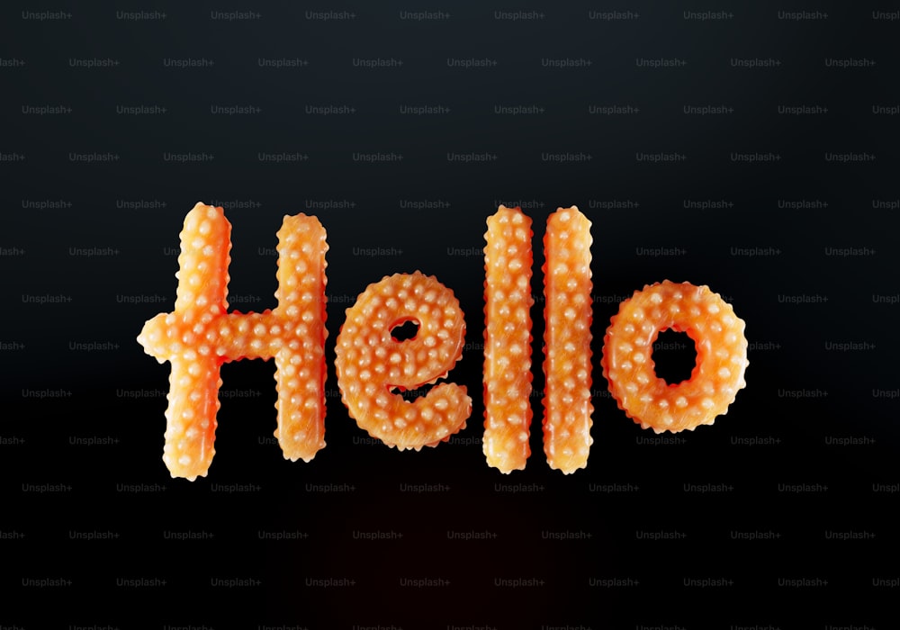 the word hello spelled out of beads on a black background