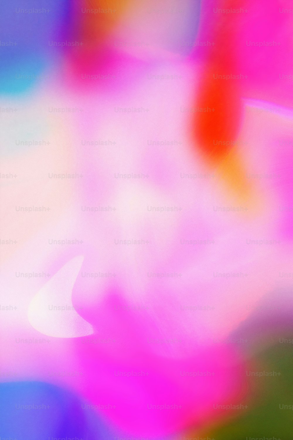 a blurry image of a pink flower with a blue background