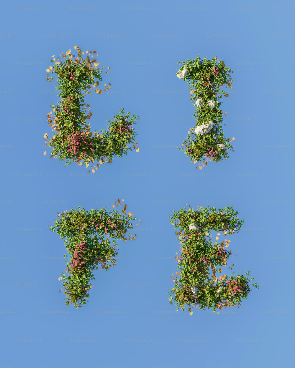 Die Buchstaben E, F und F bestehen aus Blumen