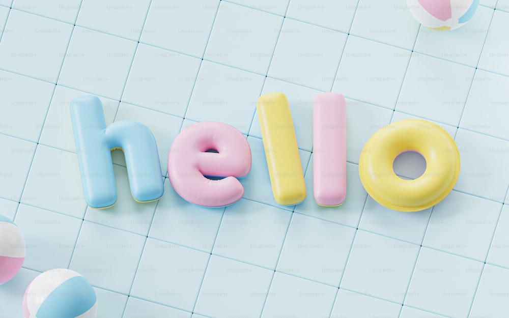 the word hello spelled out in pastel colors