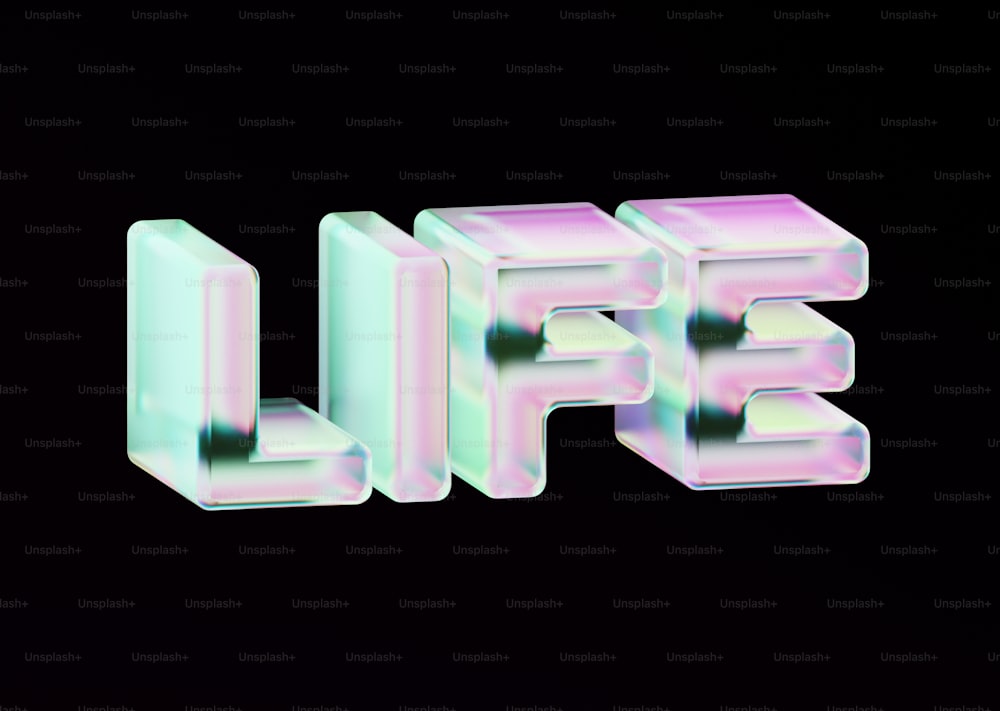 the word life is made up of white and pink letters