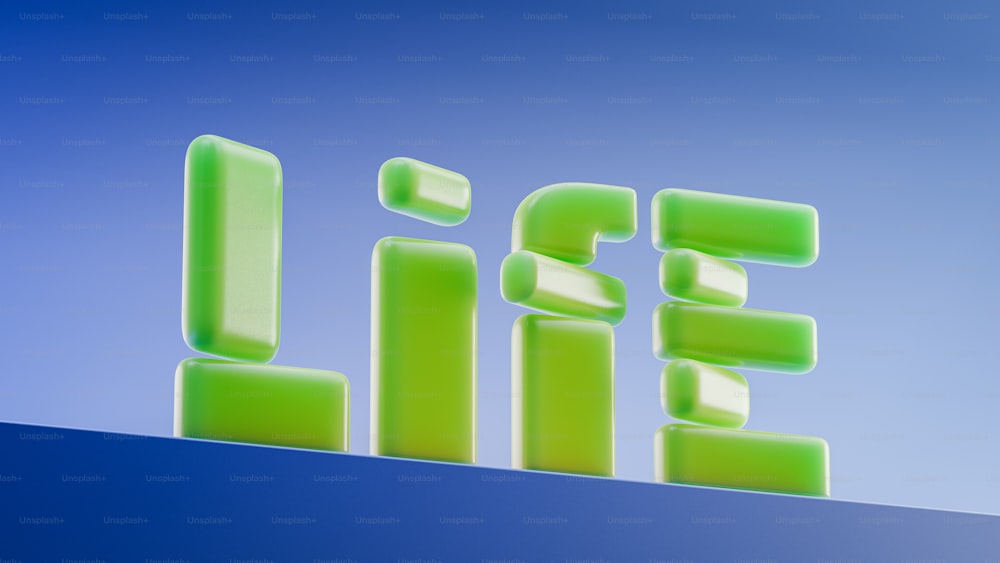 青と緑の背景に「人生」という言葉が綴られています