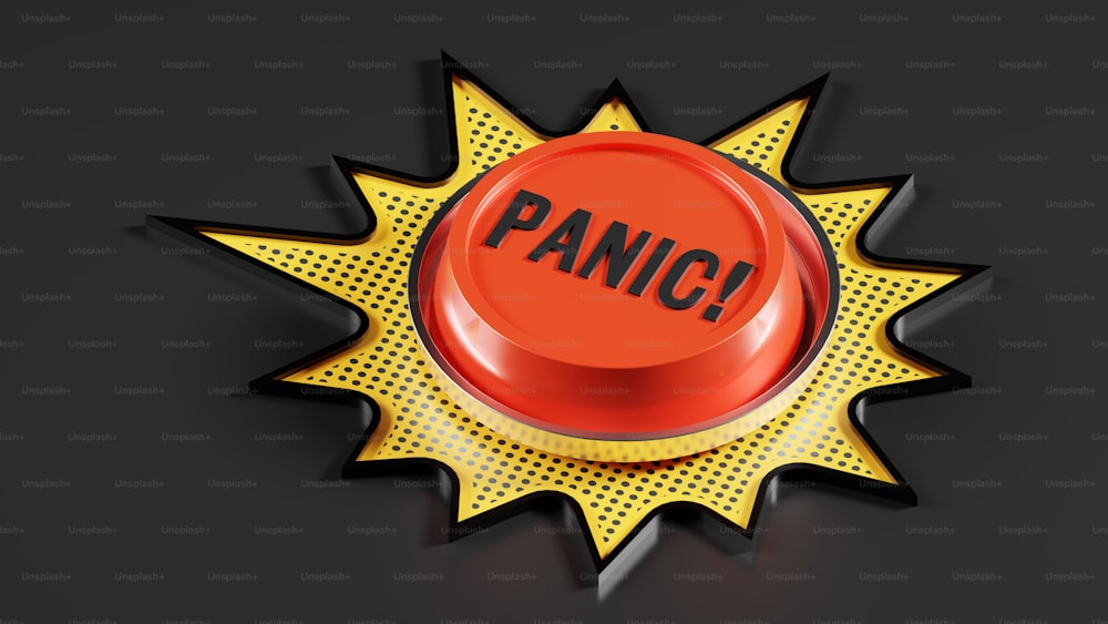 a red button with the word panic on it