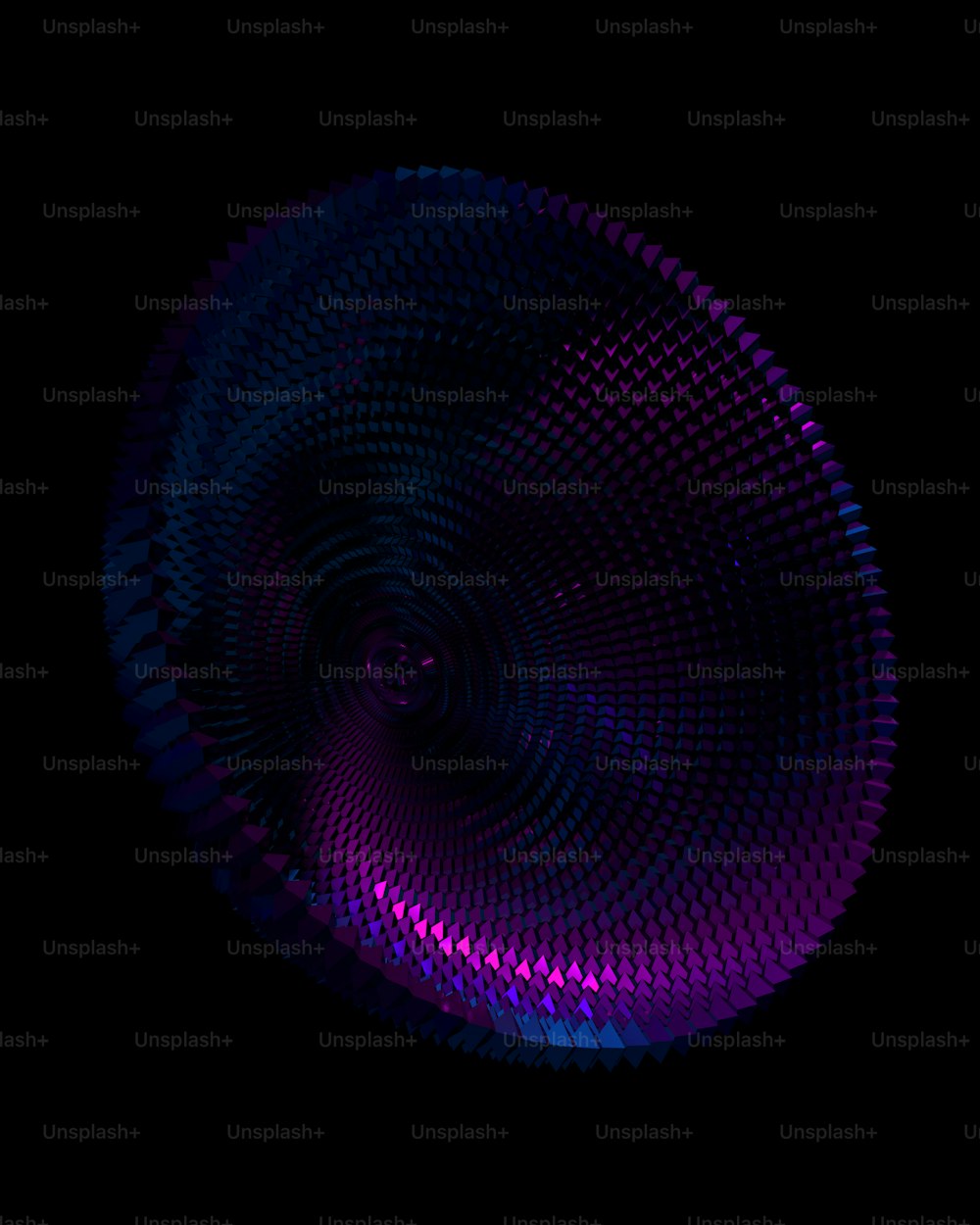 a purple and blue circular object on a black background