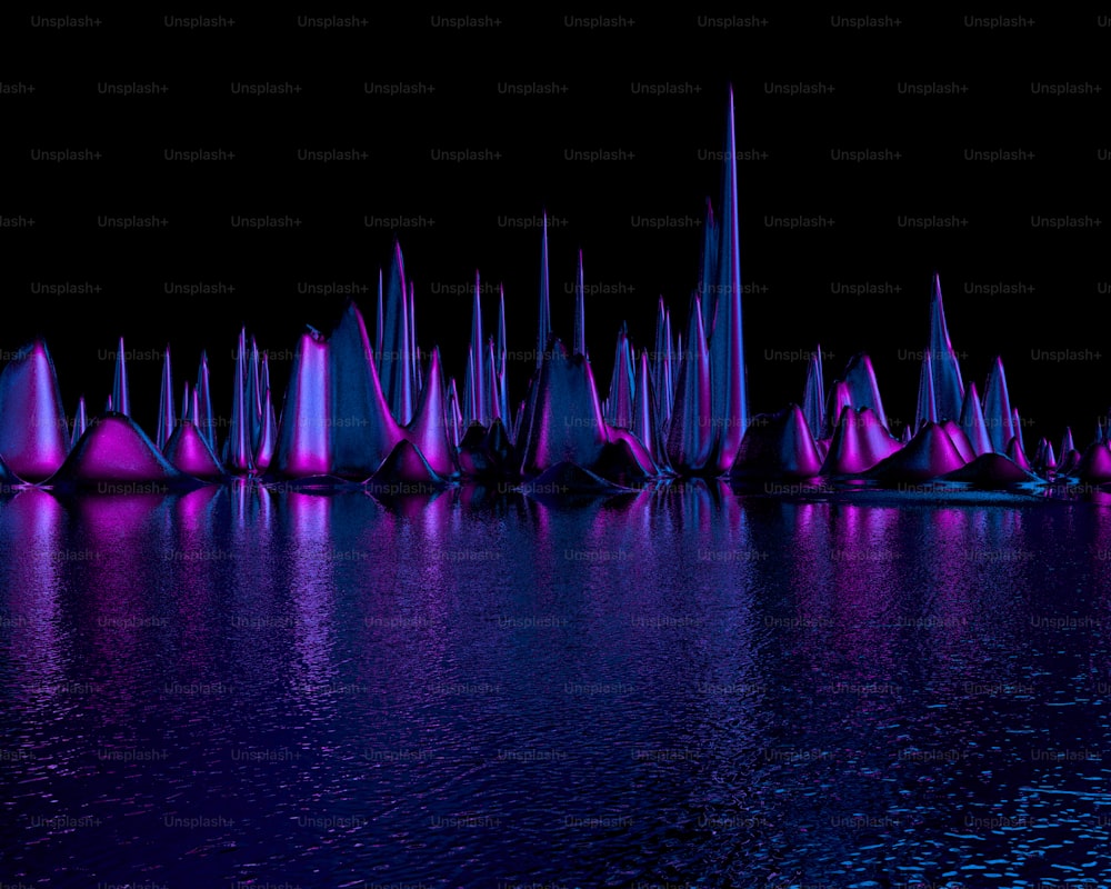 un grand plan d’eau rempli de nombreuses lumières violettes