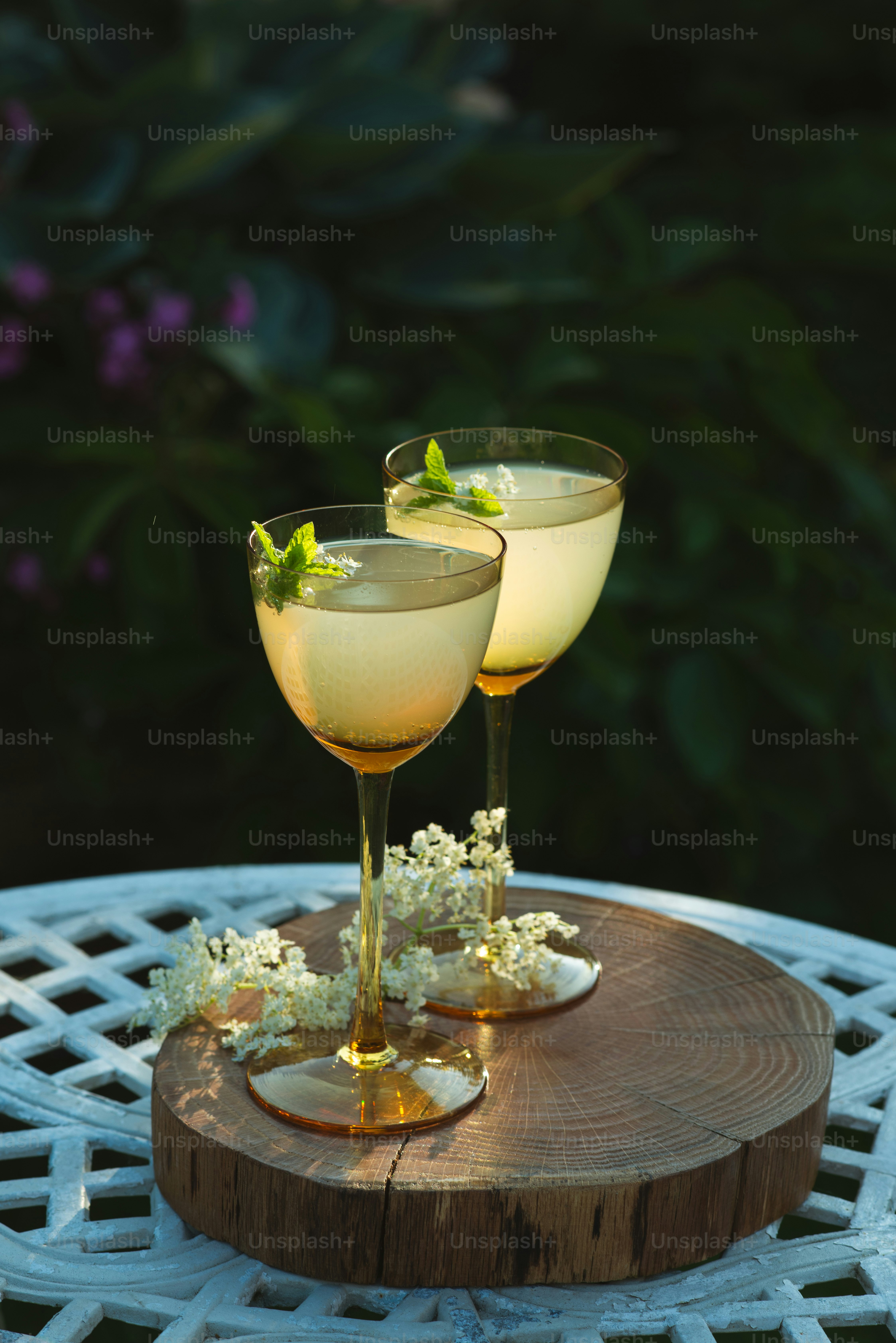 a couple of glasses that are sitting on a table