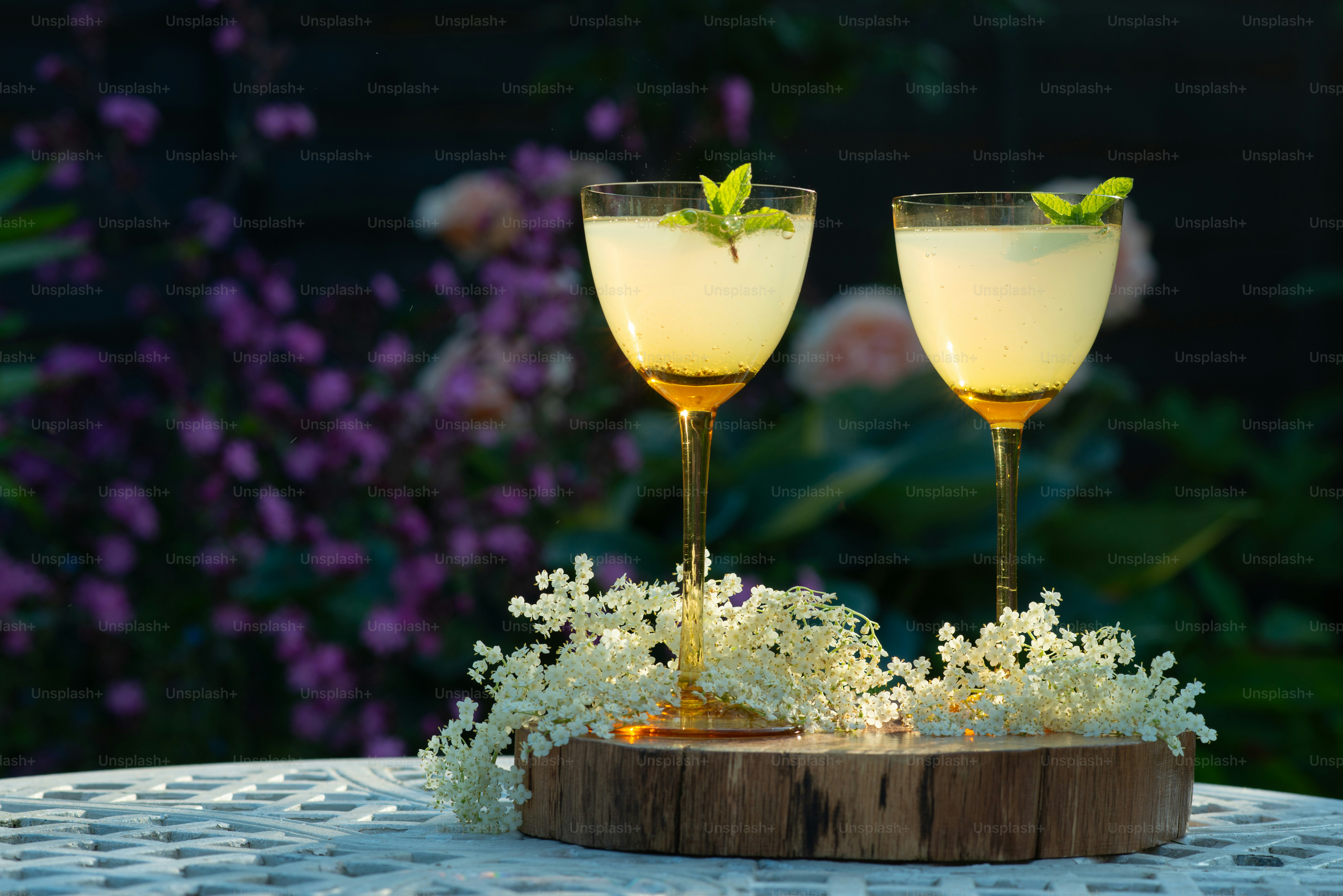 a couple of glasses that are sitting on a table