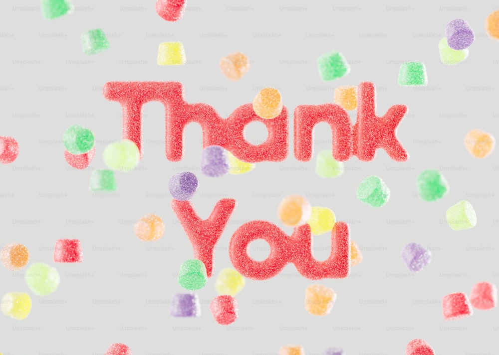 a thank you message surrounded by confetti