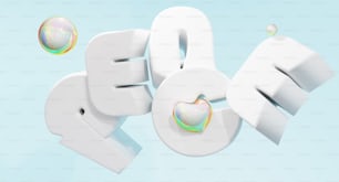 a 3d rendering of the word eq spelled out with soap bubbles