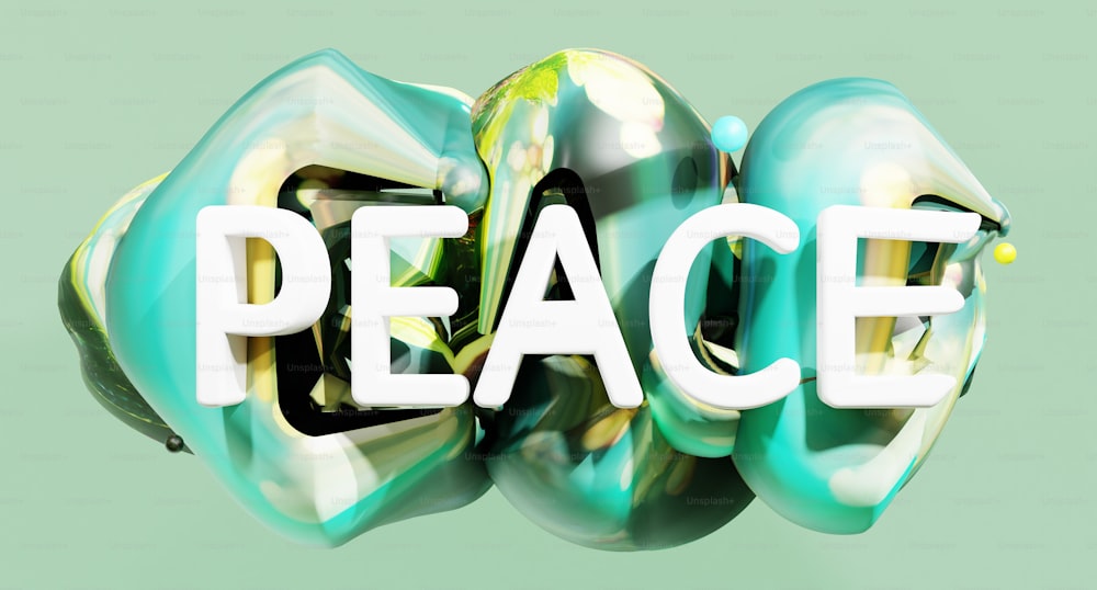 das Wort Frieden in weißen Buchstaben auf grünem Hintergrund buchstabiert
