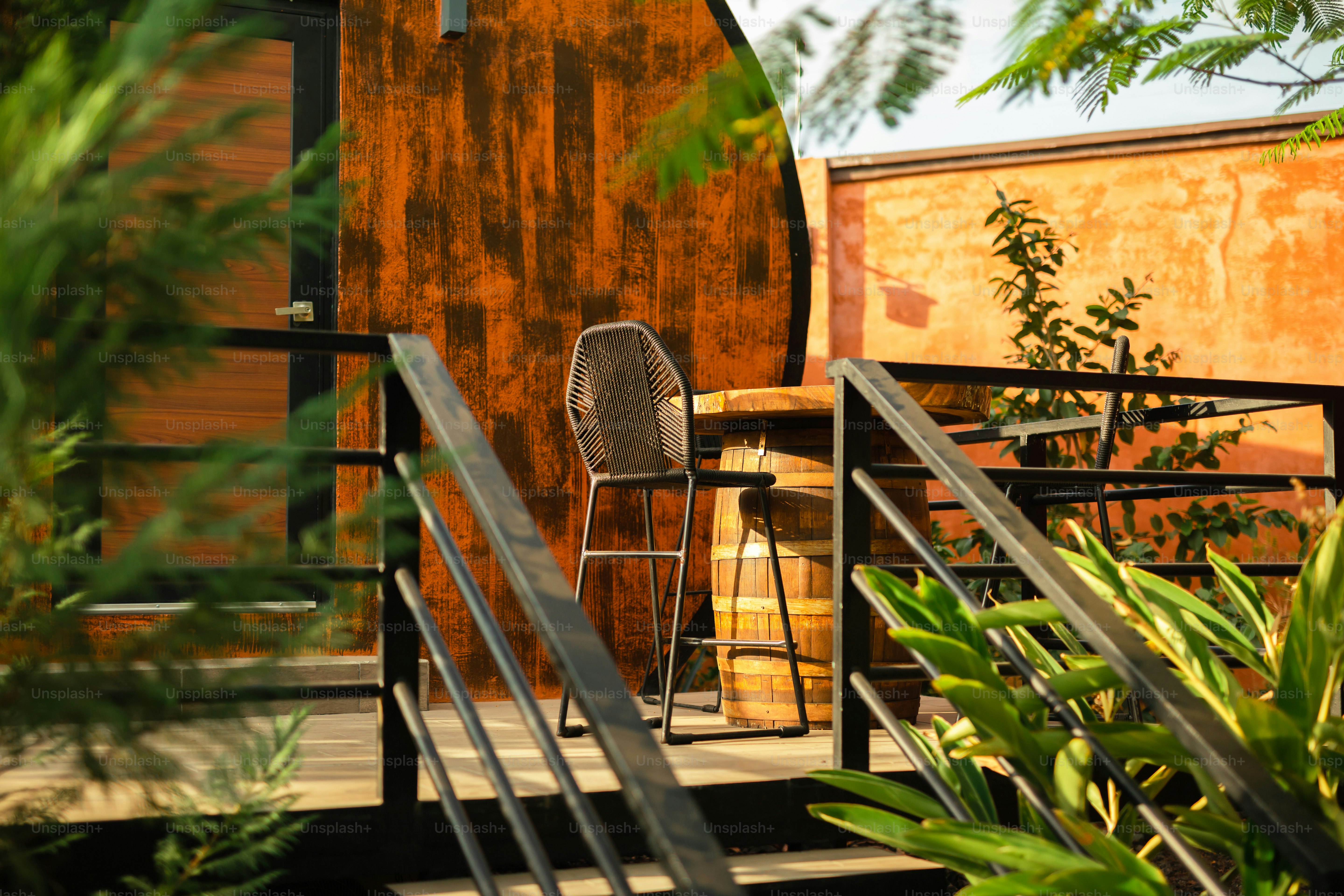 a chair sitting on top of a wooden deck