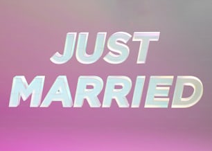 the words just married against a pink and purple background