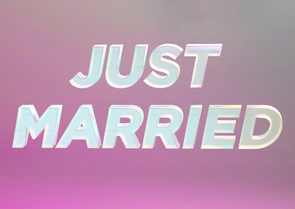 the words just married against a pink and purple background