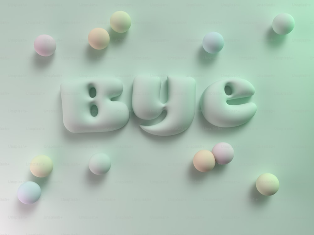 Das Wort Kaufen in 3D-Buchstaben, umgeben von Bällen