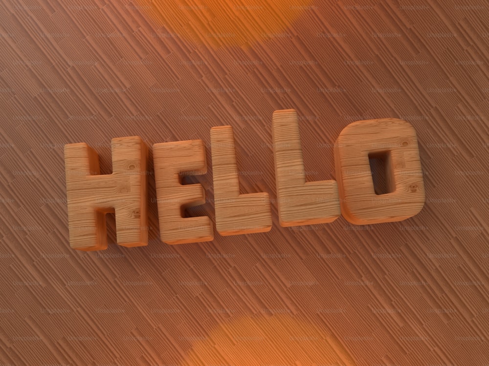 Das Wort "Hallo" aus Holzblöcken buchstabiert