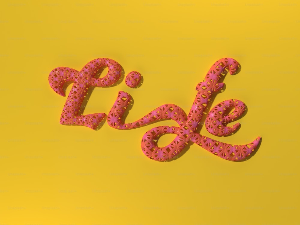 a word made out of donuts on a yellow background